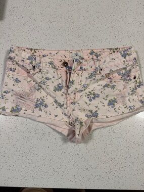 Forever 21 Pink Floral Distressed Denim Shorts